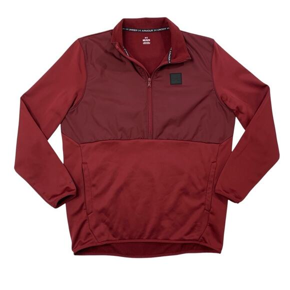 Under Armour Sweatshirt Mens M Medium Red Wine Fleece Storm 1/2 Zip Pullover - Picture 1 of 13